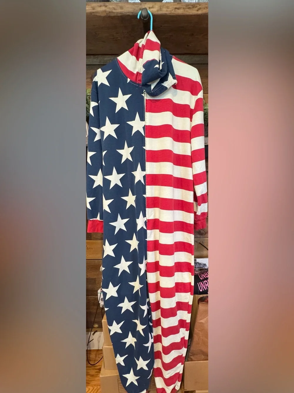 Disguise mens American Flag One-Piece Pajamas - Red, White, Blue